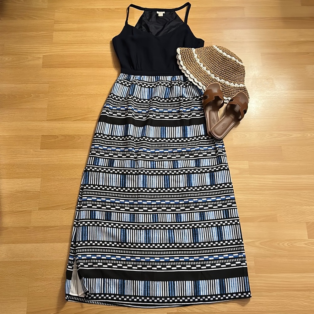 J. Crew Factory maxi dress blue and white geometric patter size 4